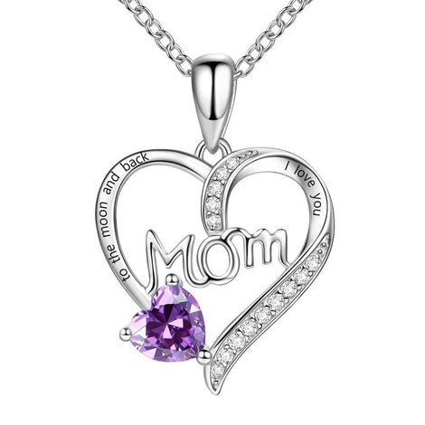 Heart-shaped Engraved Rhinestone Necklace for Mom