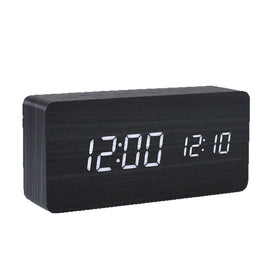 PVC Wooden Clock Multi-Function Alarm Clock LED Clock Thermometer Digital Clock Student Bedside Electronic Night Light Alarm