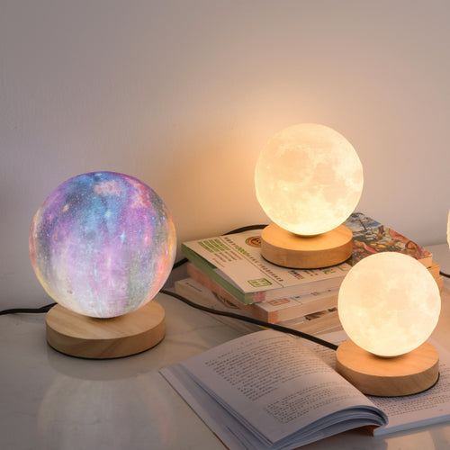 3D Moon Lamp with Wooden Base