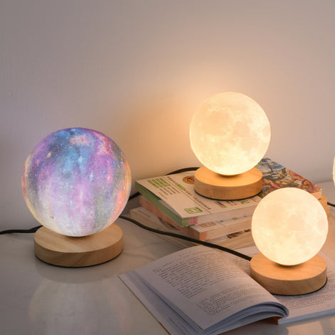 3D Moon Lamp with Wooden Base