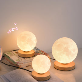 3D Moon Lamp with Wooden Base