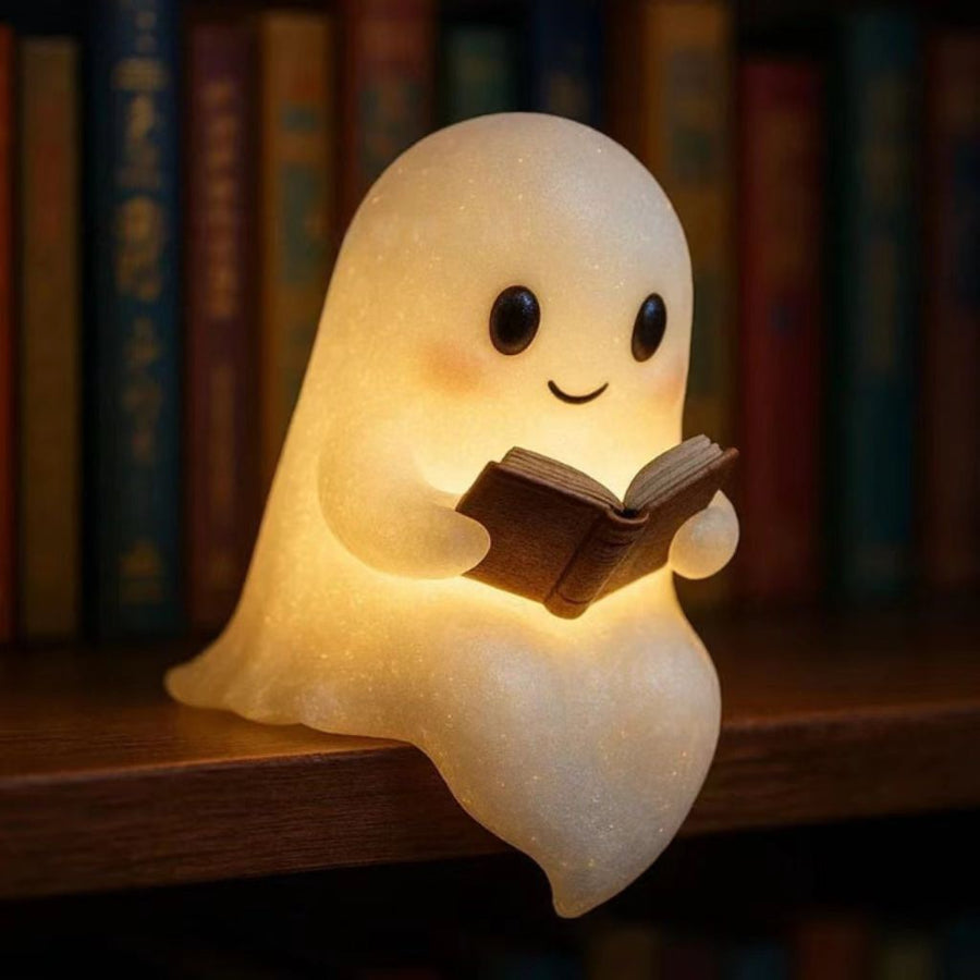 Ghost Reading Night Light – Cute Resin Book Lamp
