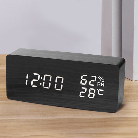 PVC Wooden Clock Multi-Function Alarm Clock LED Clock Thermometer Digital Clock Student Bedside Electronic Night Light Alarm