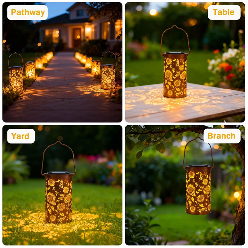 Solar Garden Lantern with Hollow Iron Design