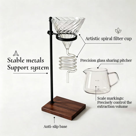 Pour-Over Coffee Dripper with Spiral Filter Stand